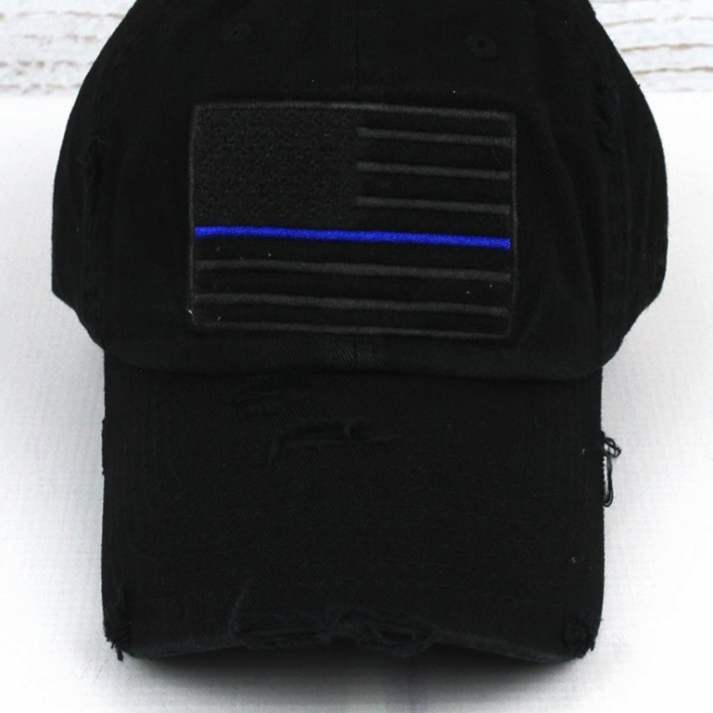 DISTRESSED BLACK SUBDUED FLAG WITH BLUE STRIPE